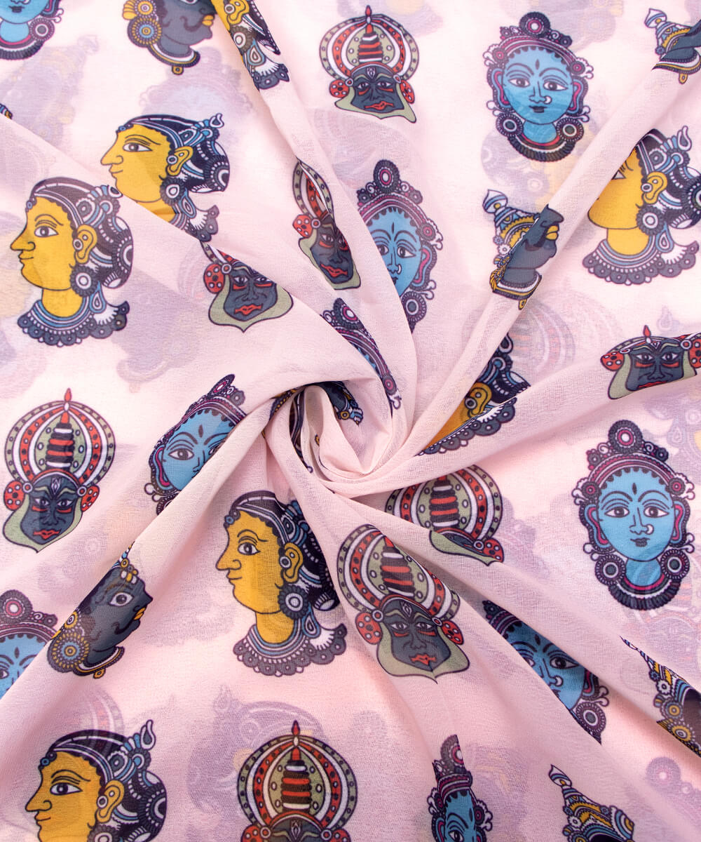 Pastel Pink Colour Object Print Georgette Fabric