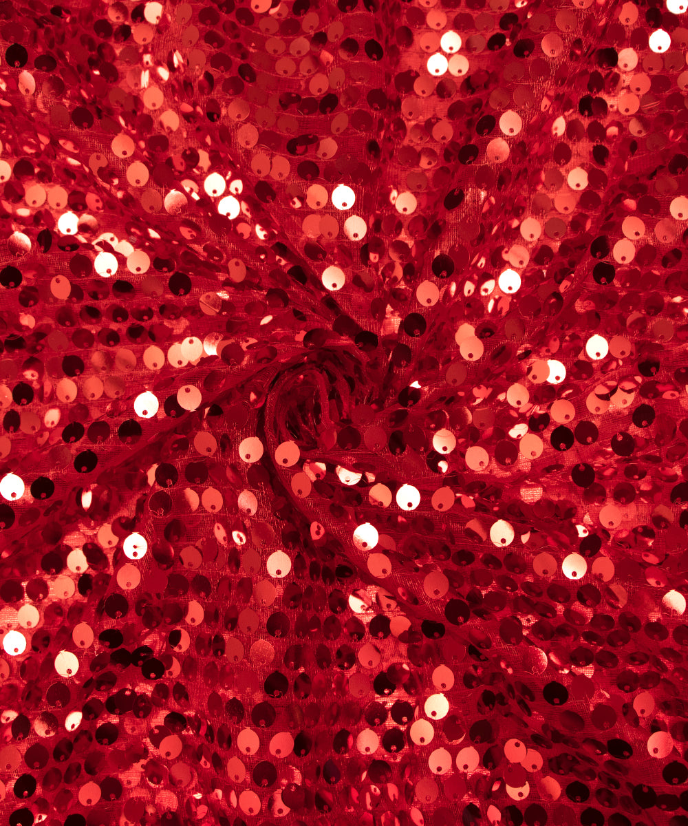 Maroon Colour Sequin Net Embroidery Fabric