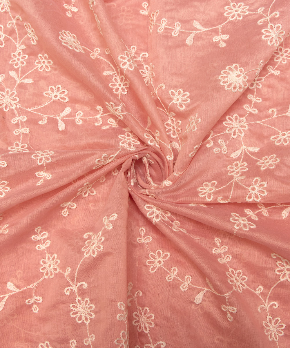 Dusty Pink Color Thread Embroidery Modal Chanderi Fabric
