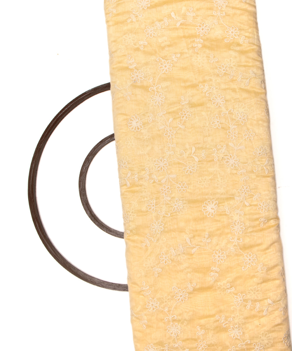 Light Yellow Color Thread Embroidery Modal Chanderi Fabric
