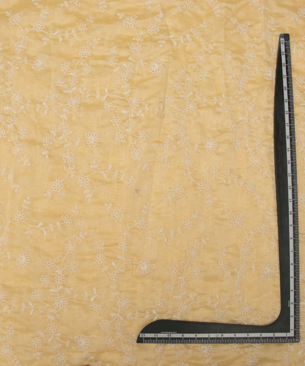 Light Yellow Color Thread Embroidery Modal Chanderi Fabric