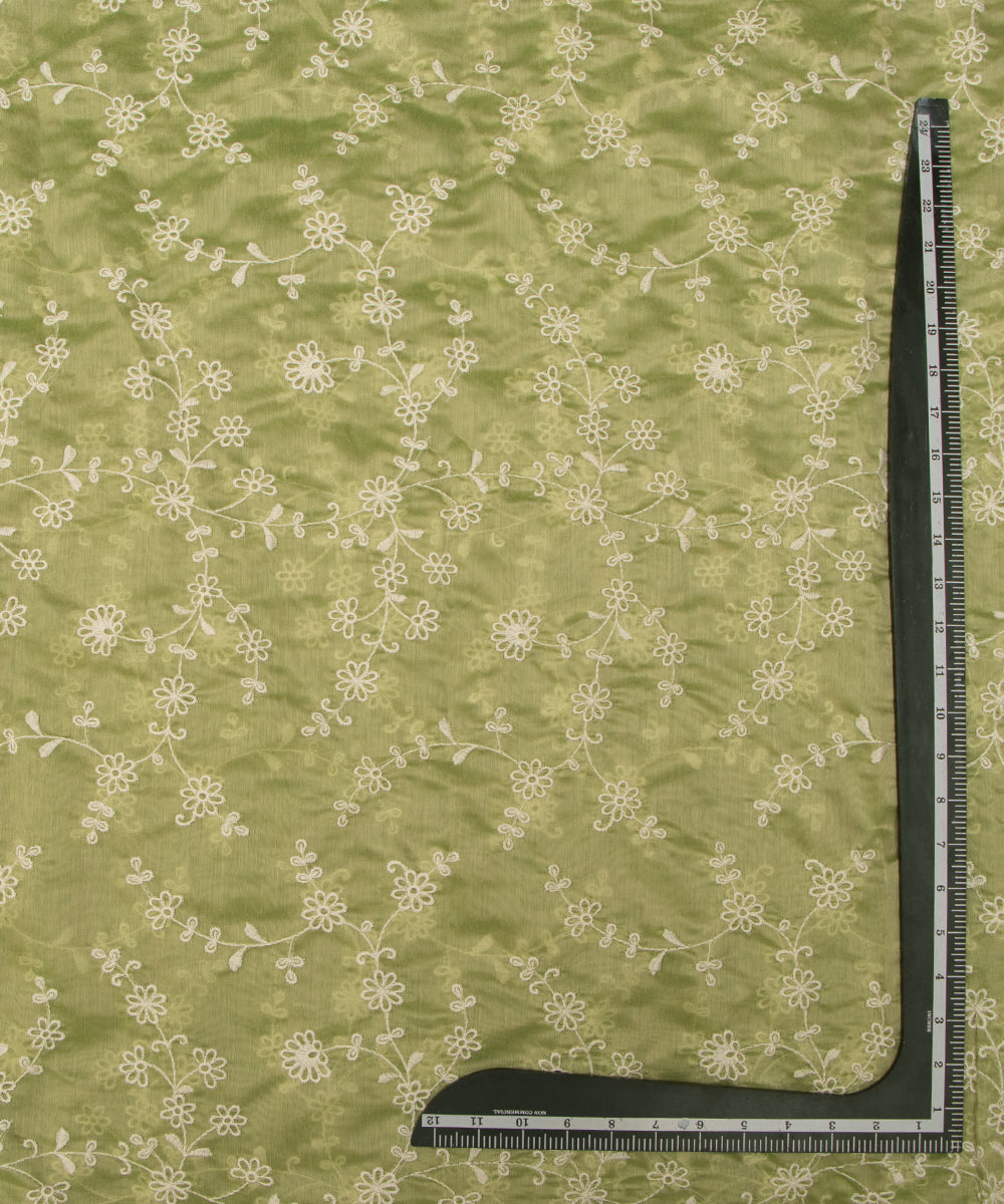 Light Green Thread Embroidery Modal Chanderi Fabric