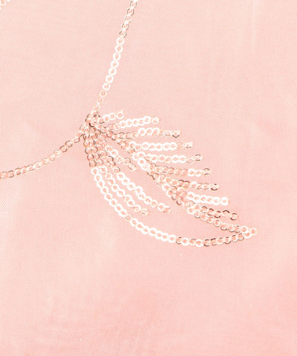 Light Peach Colour Sequin Embroidery Leaf Pattern Uppada Silk Fabric