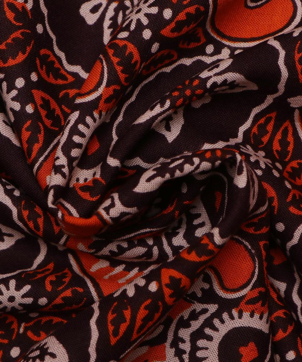 brown and orange ajrakh print rayon fabric