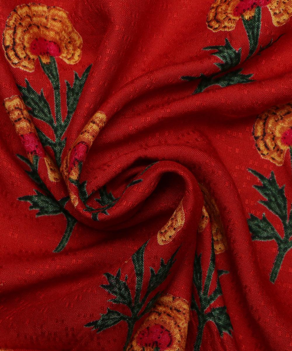 red and mustard floral print rayon fabric