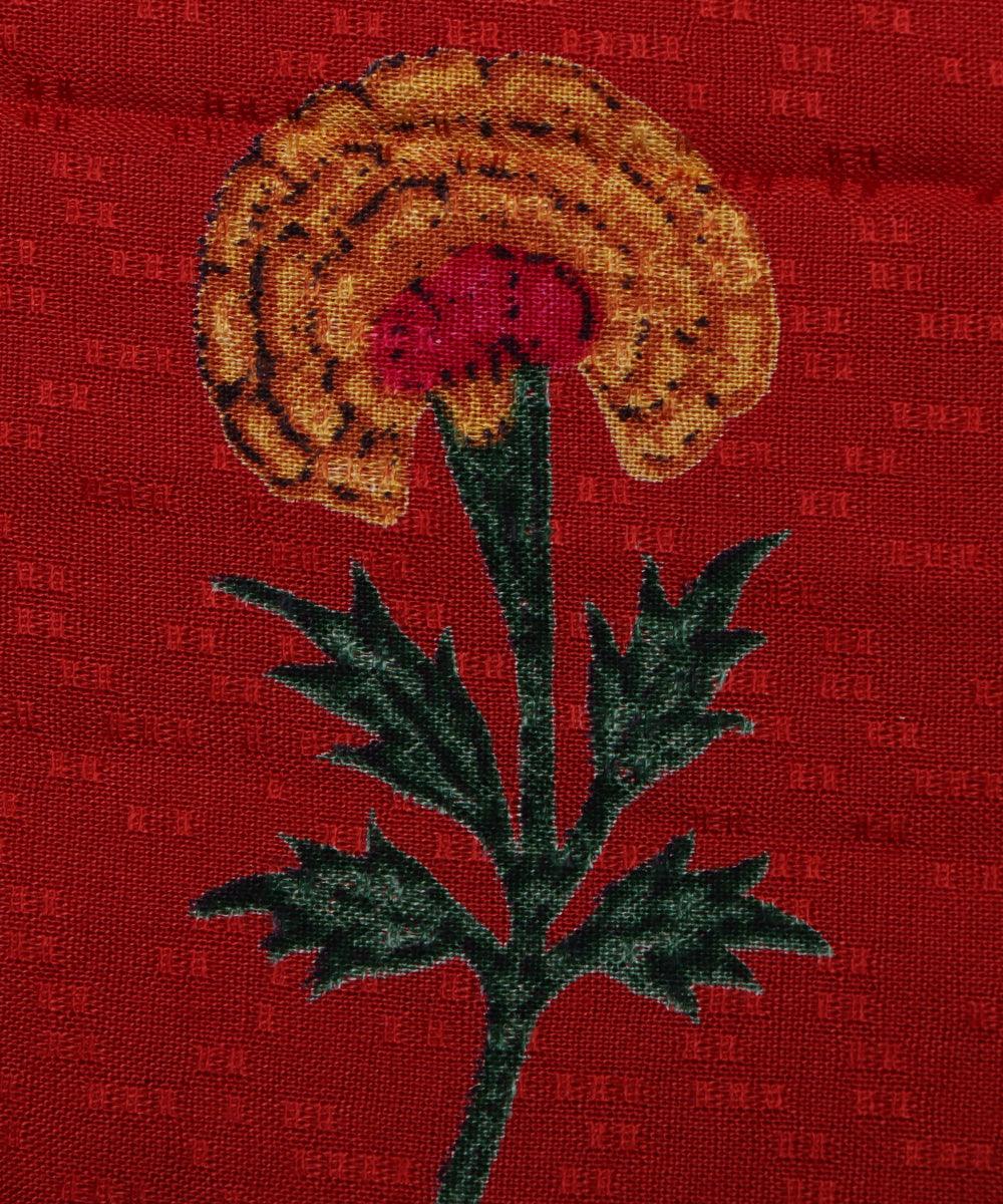 red and mustard floral print rayon fabric
