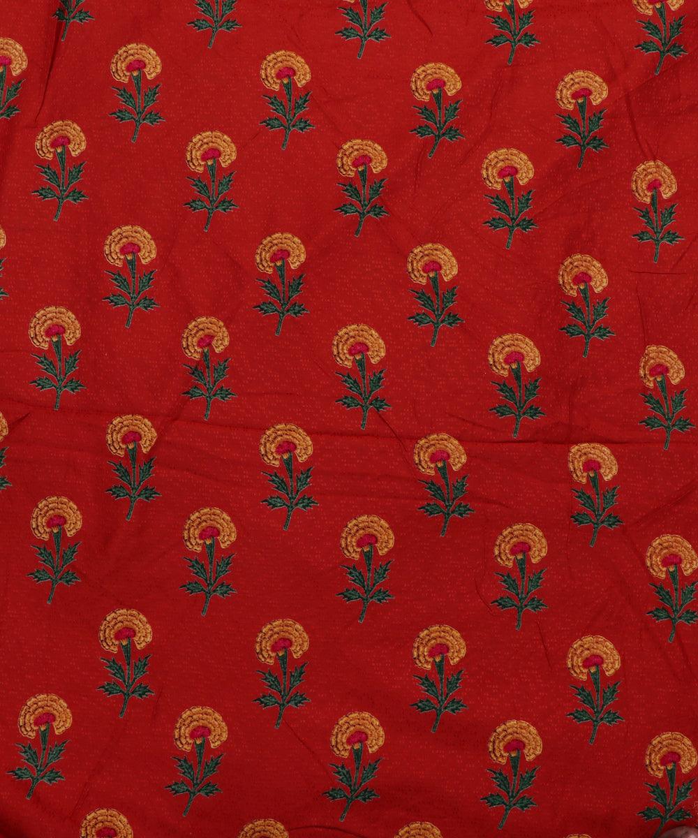 red and mustard floral print rayon fabric