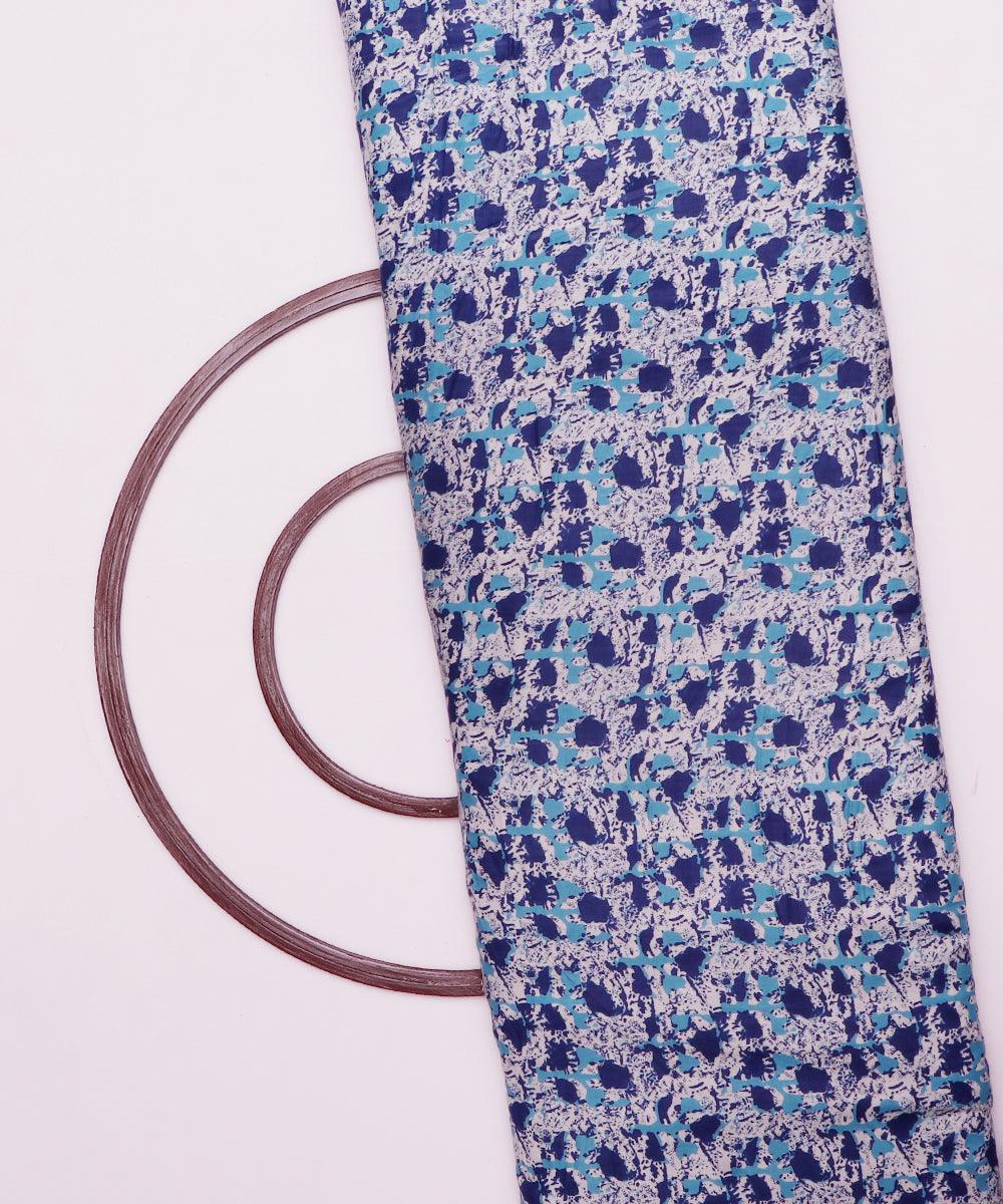 white and blue paint brush print rayon fabric