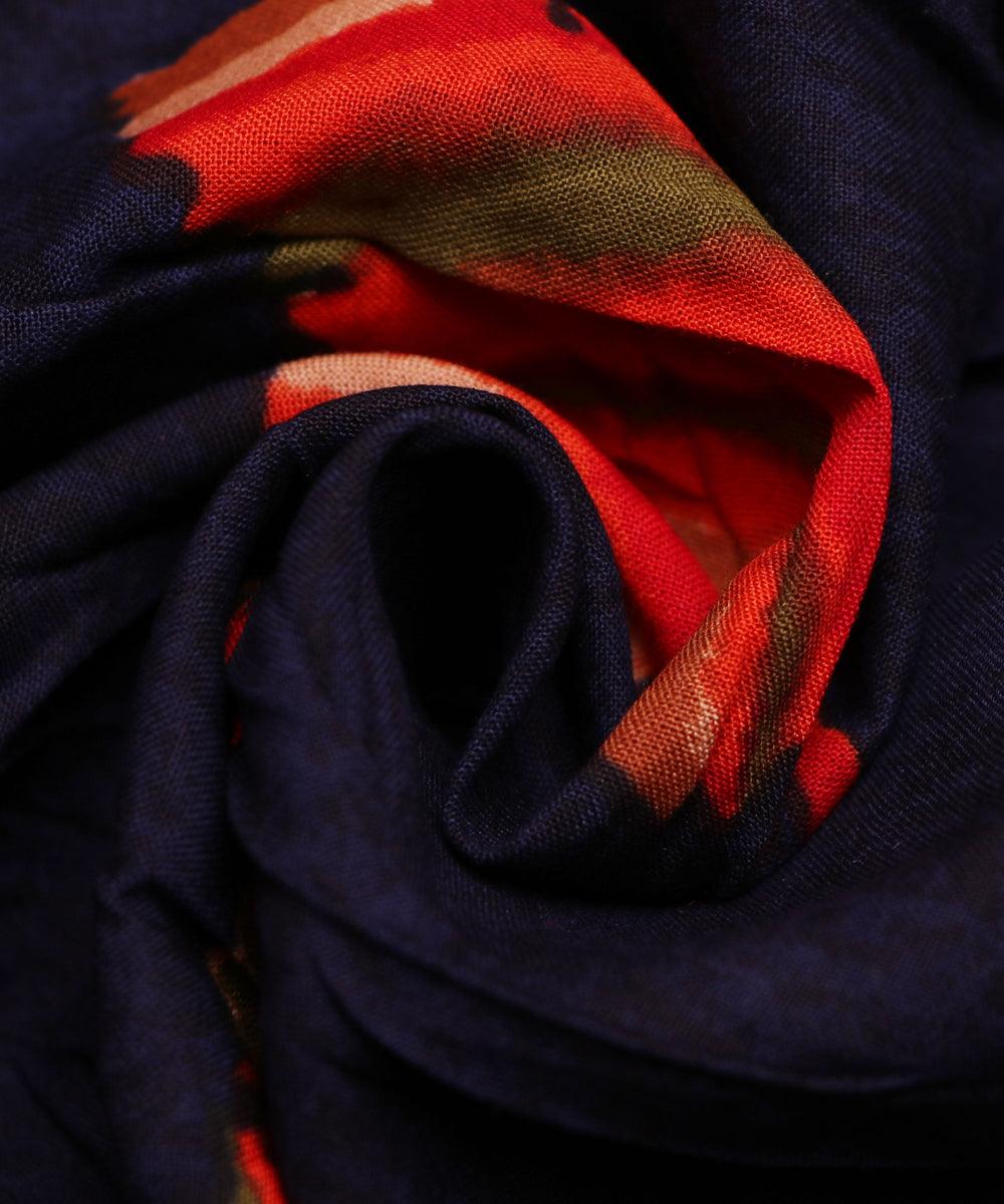 navy blue and red geometric print rayon fabric