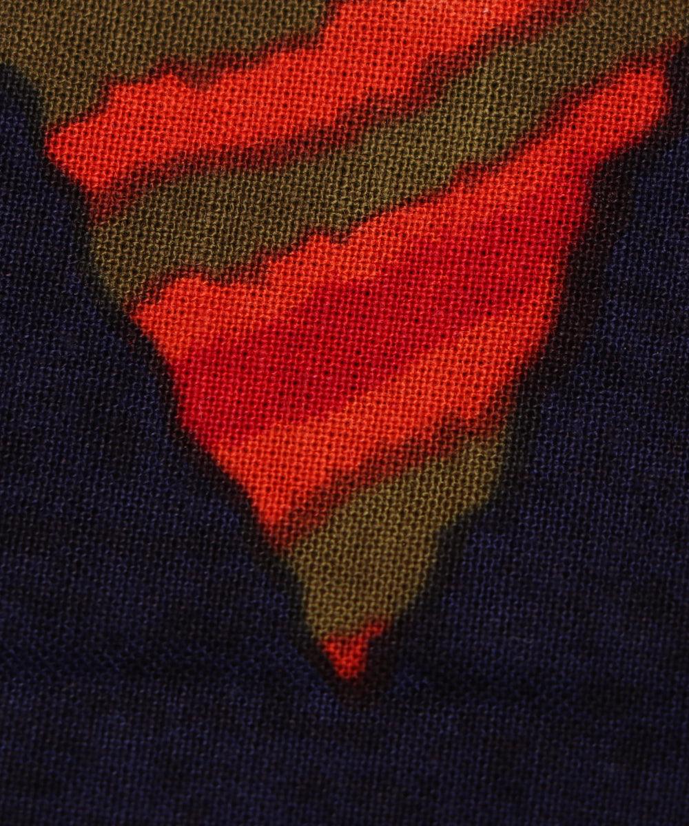 navy blue and red geometric print rayon fabric