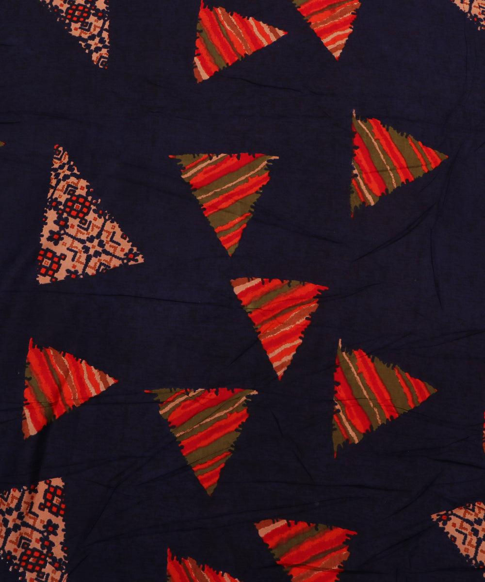 navy blue and red geometric print rayon fabric