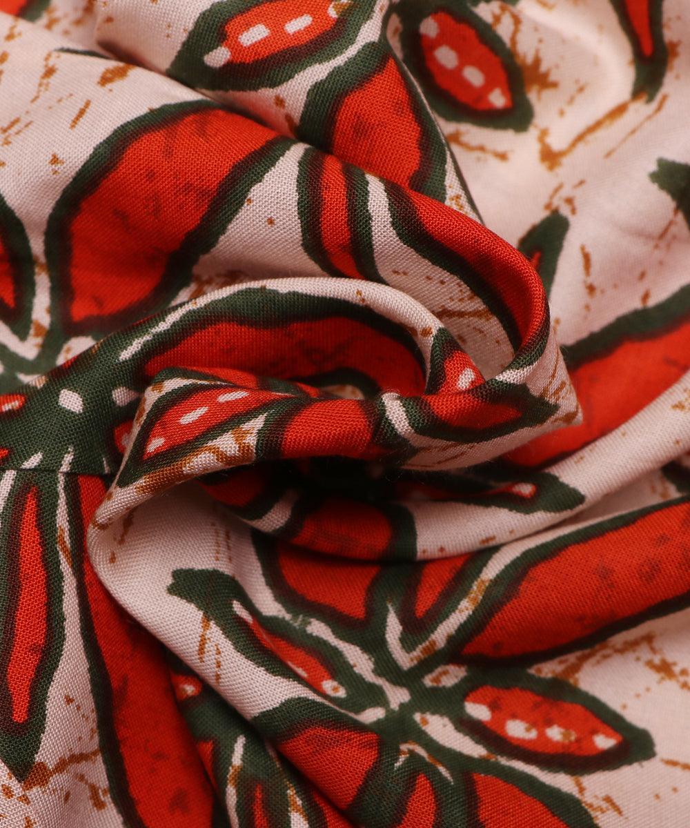 off white and green floral print rayon fabric