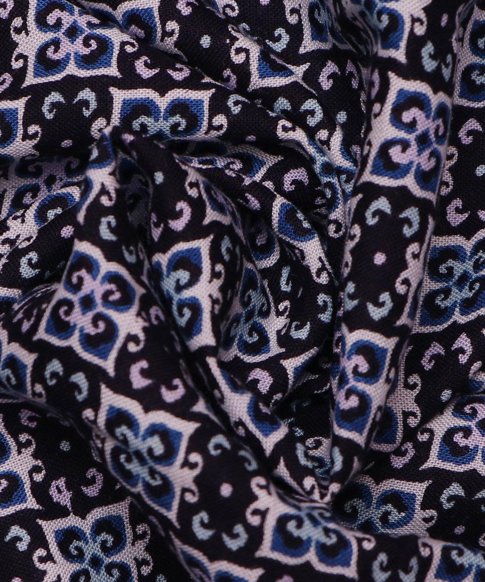 black and blue floral print rayon fabric