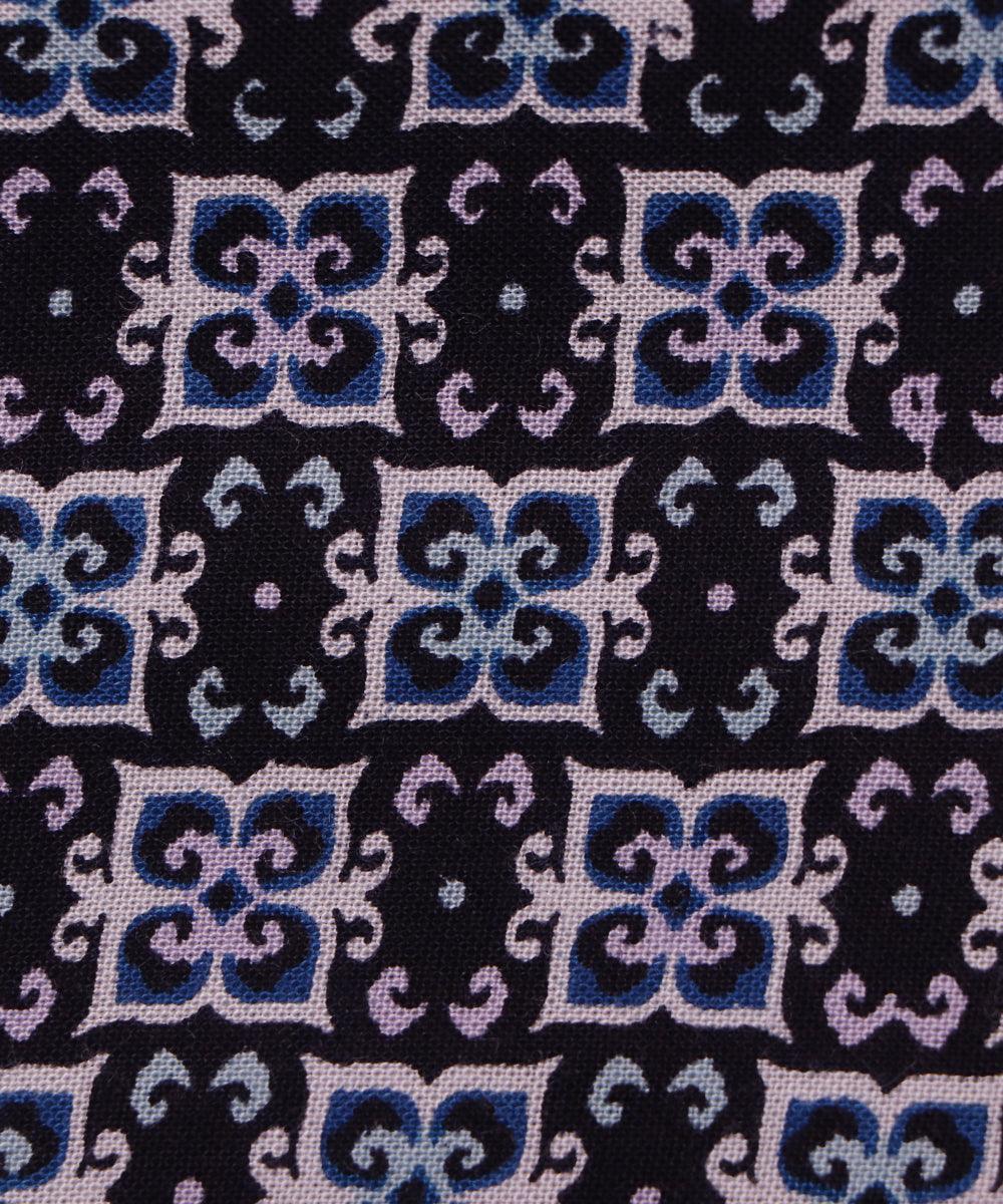 black and blue floral print rayon fabric