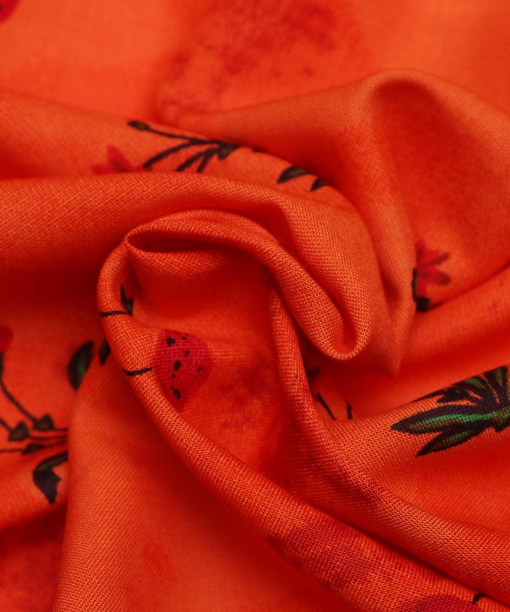 orange and green floral print rayon fabric