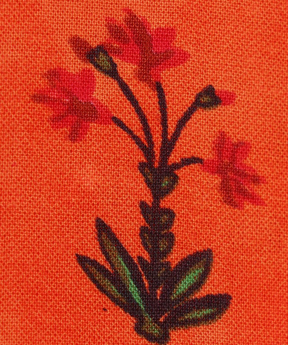 orange and green floral print rayon fabric