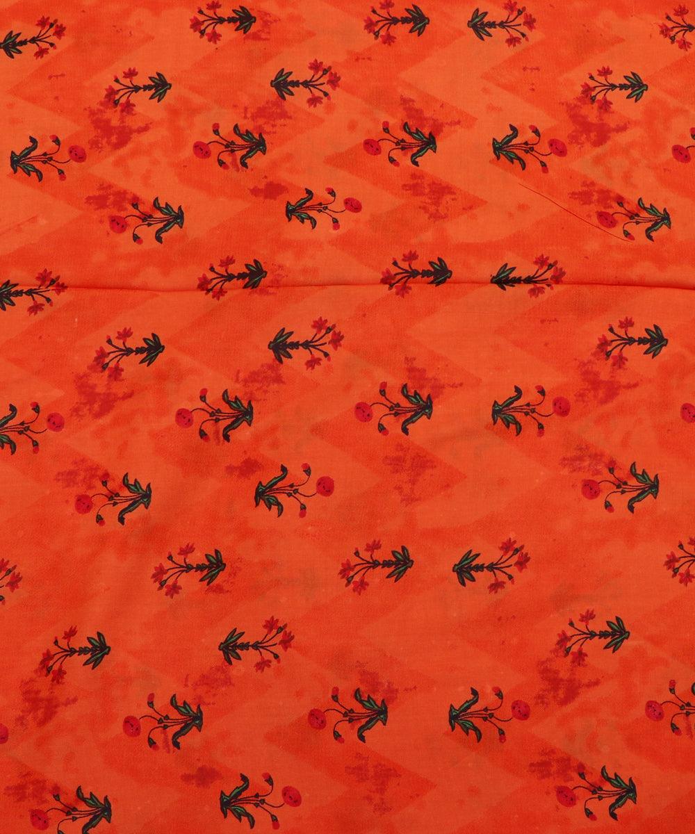 orange and green floral print rayon fabric