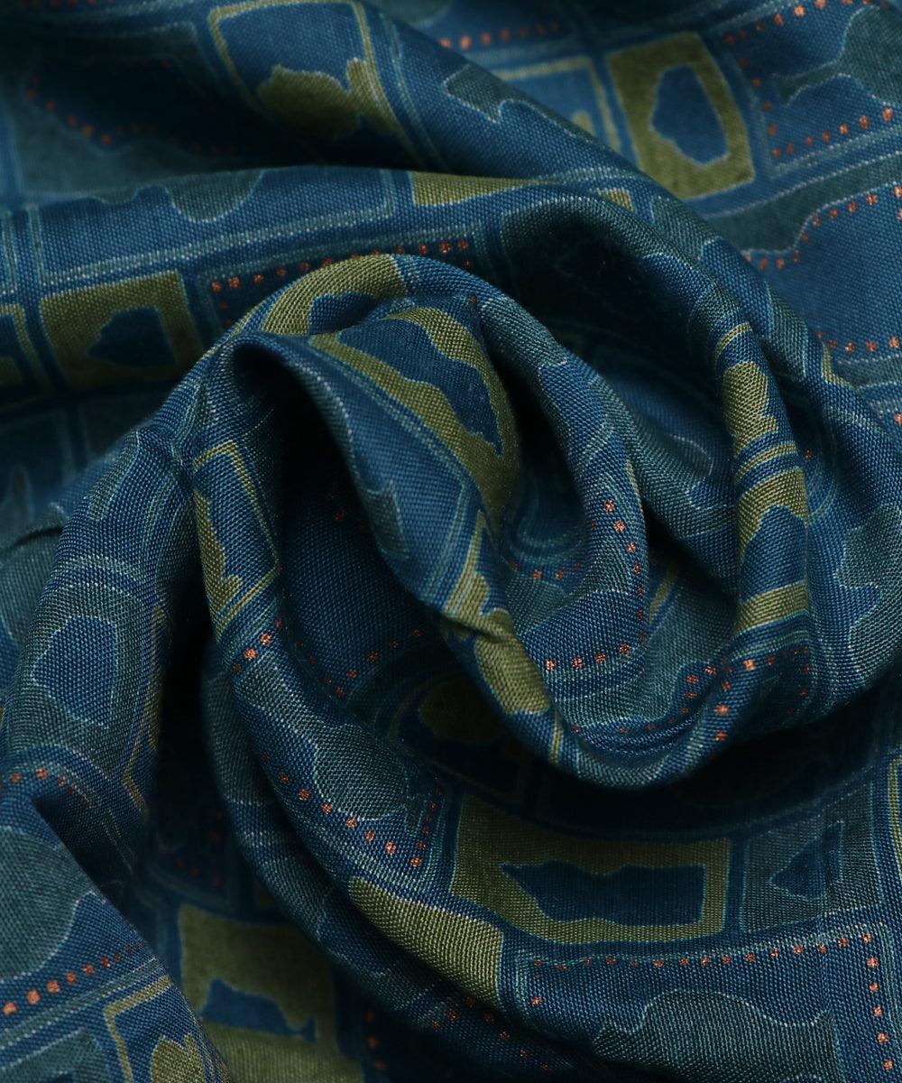 teal and green object print rayon fabric