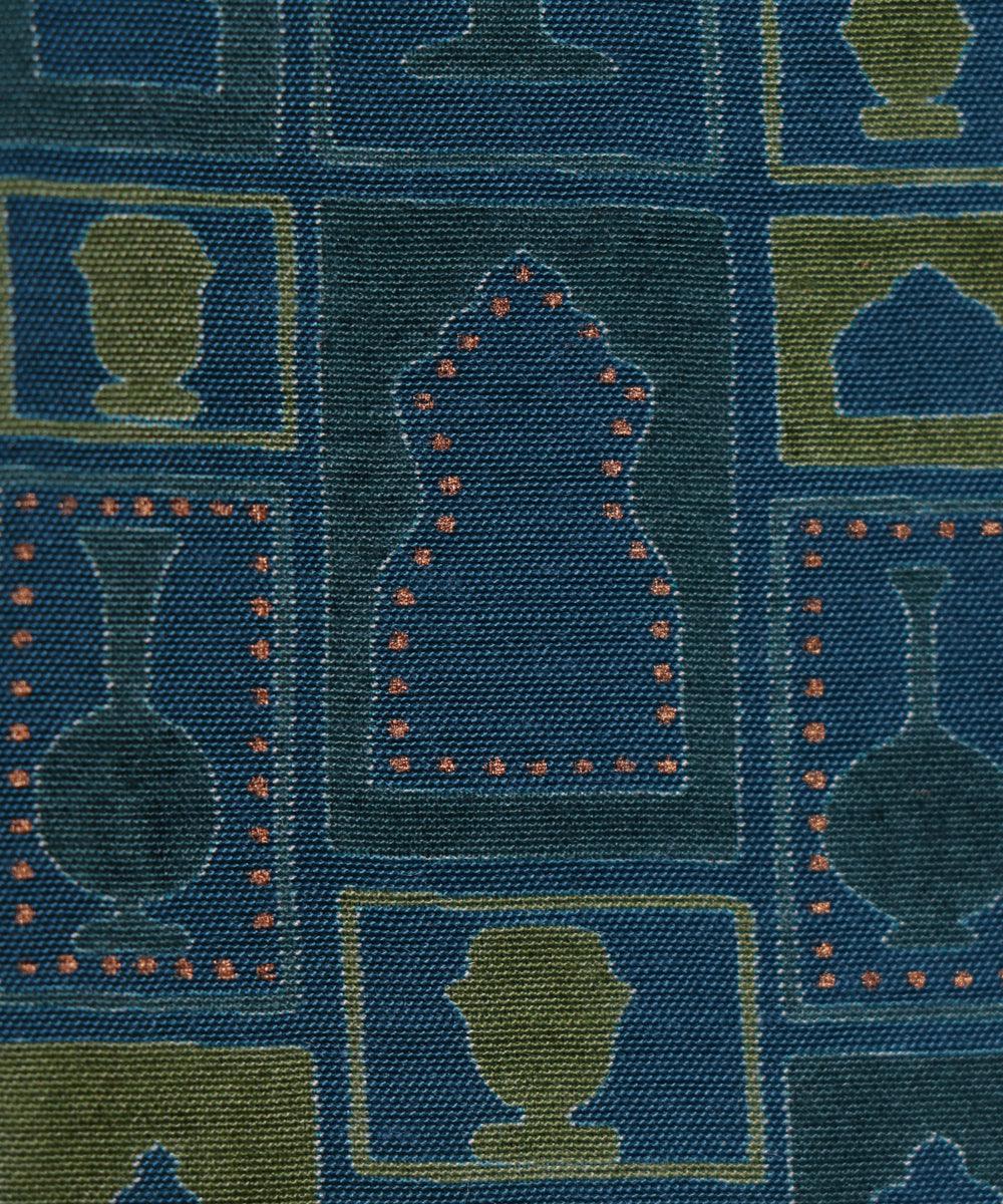 teal and green object print rayon fabric