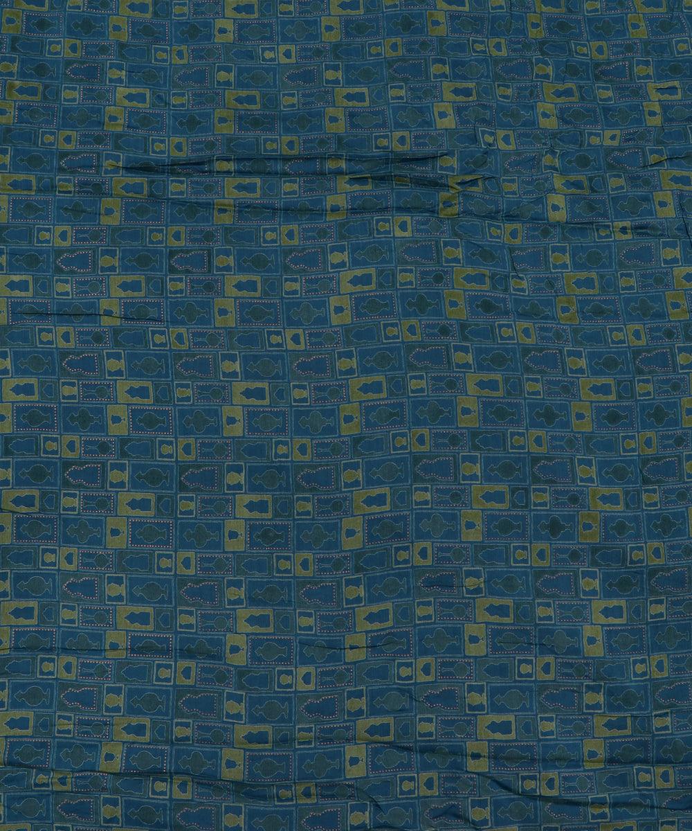 teal and green object print rayon fabric