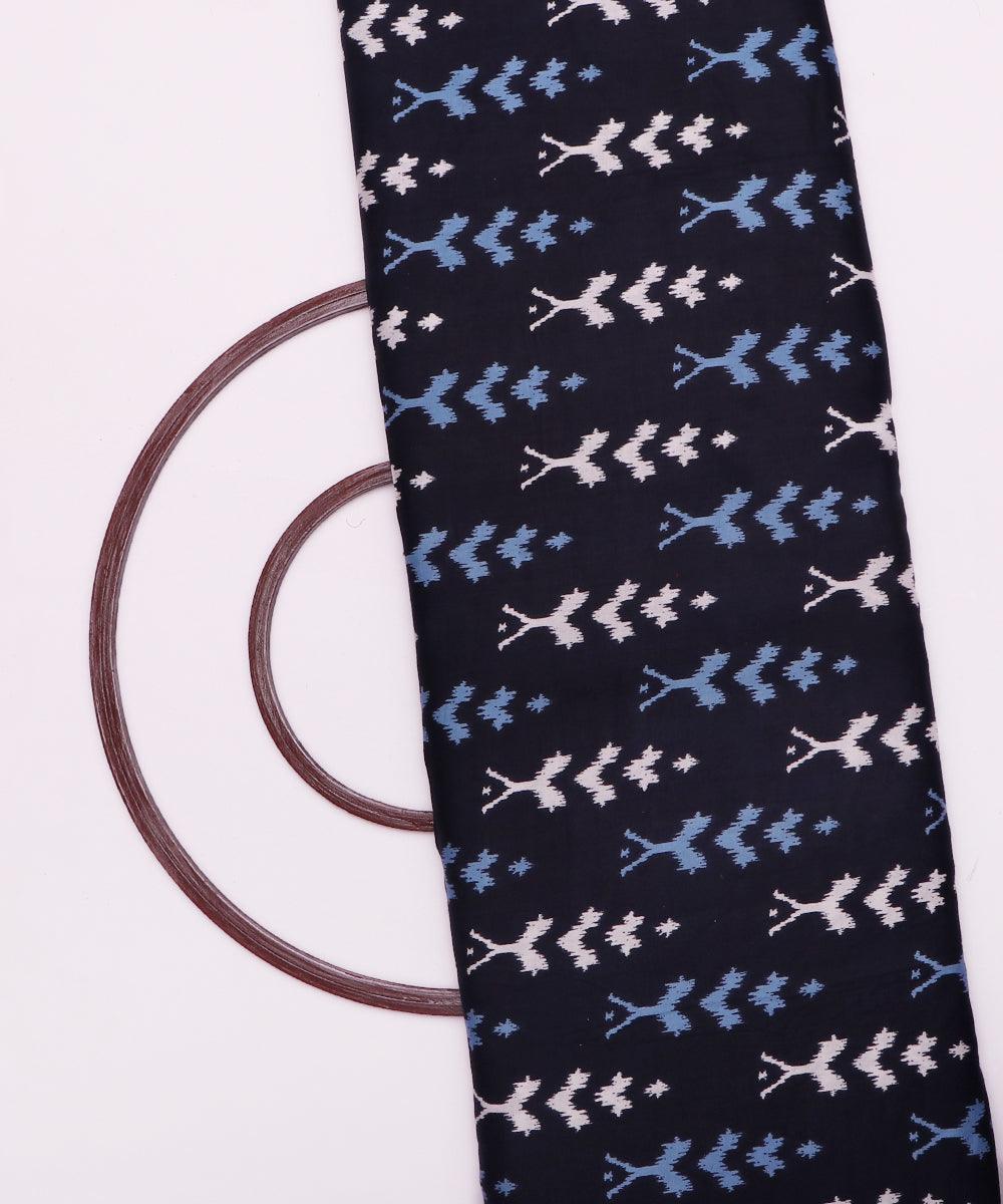 navy blue and white ikat print rayon fabric