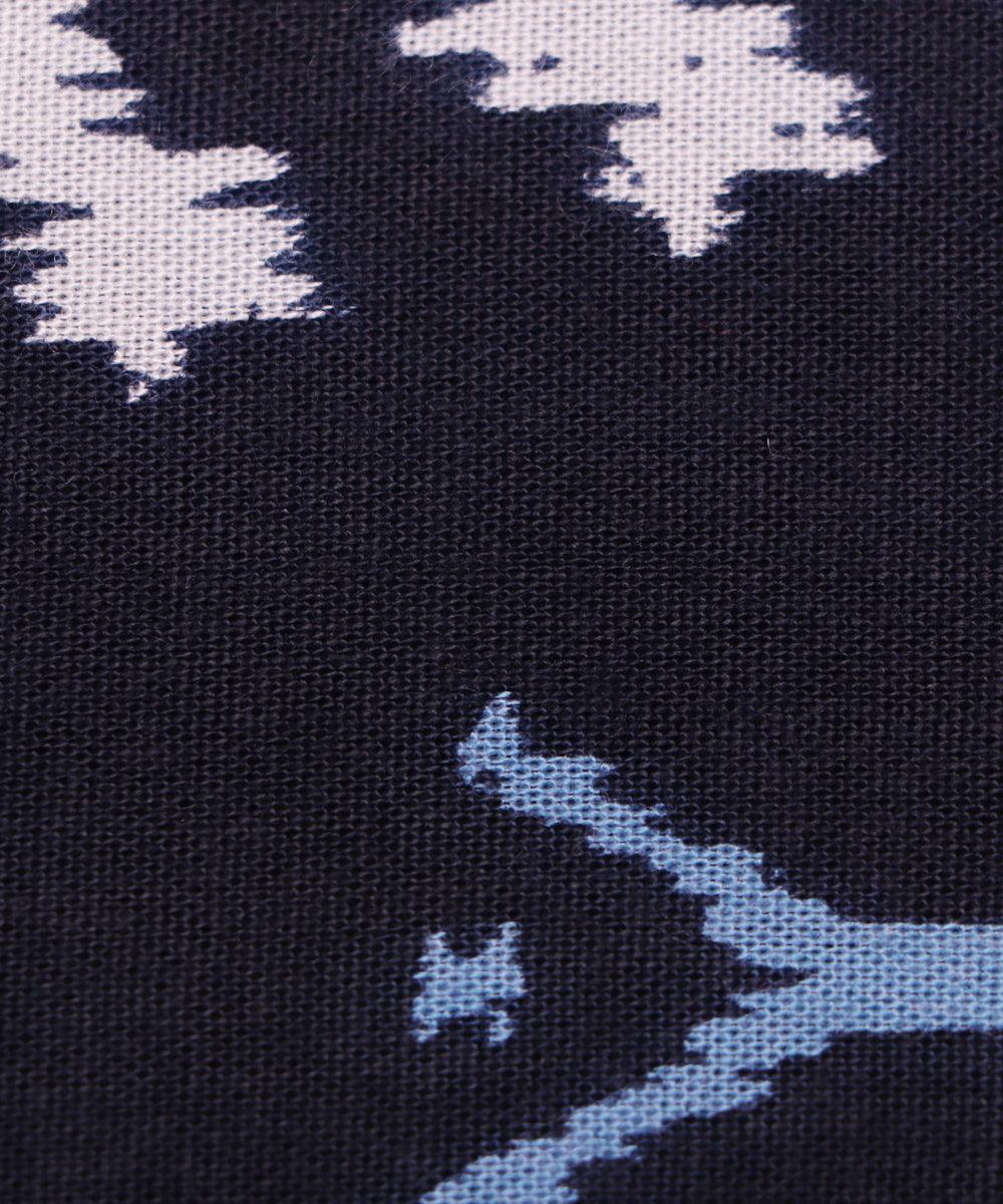 navy blue and white ikat print rayon fabric