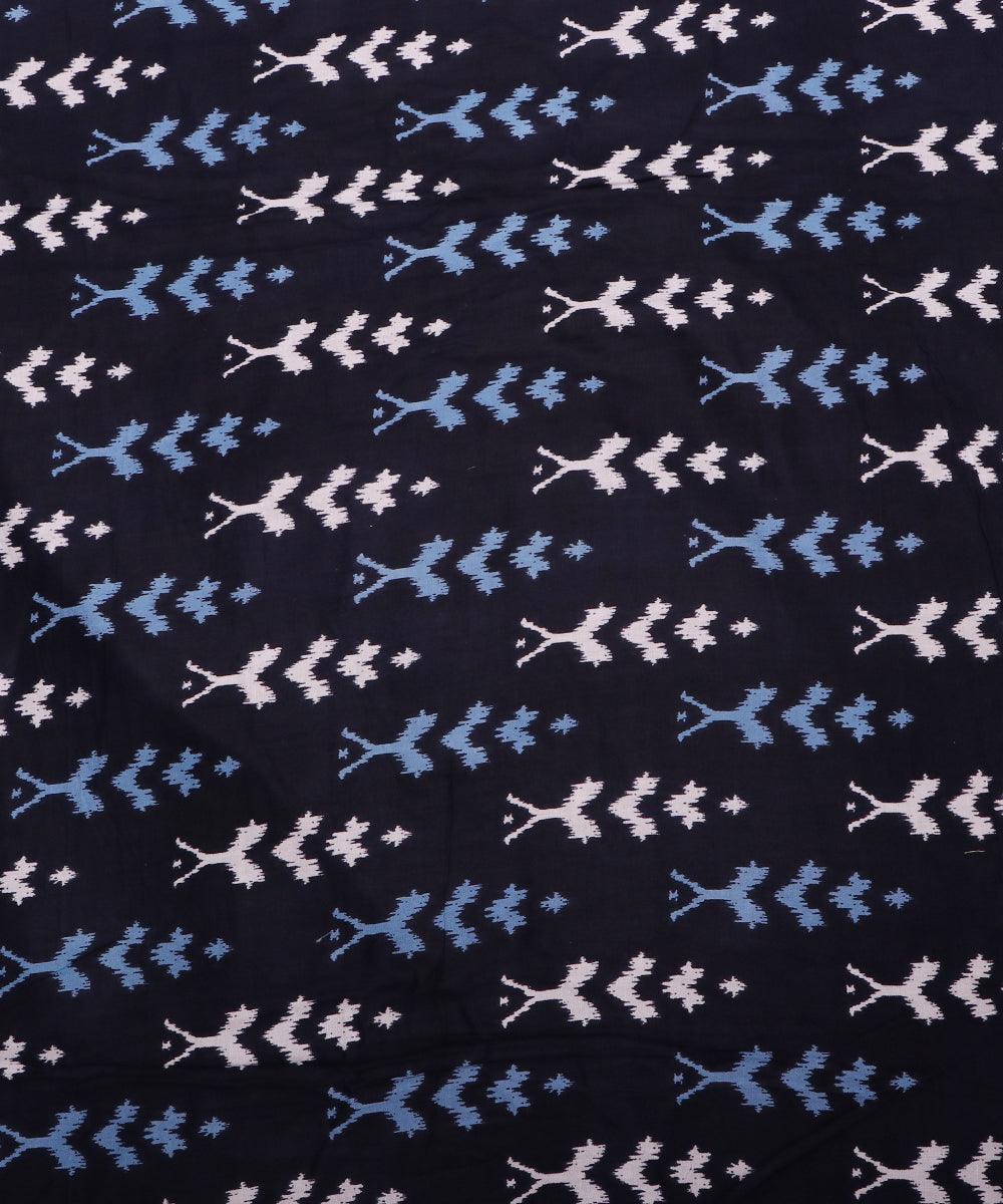 navy blue and white ikat print rayon fabric