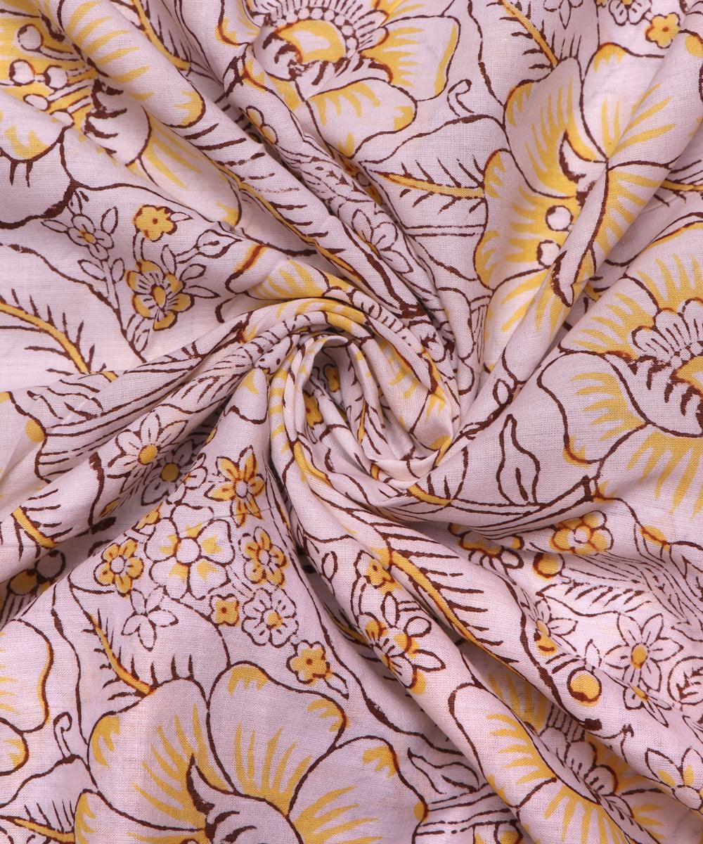 white yellow floral print cotton fabric