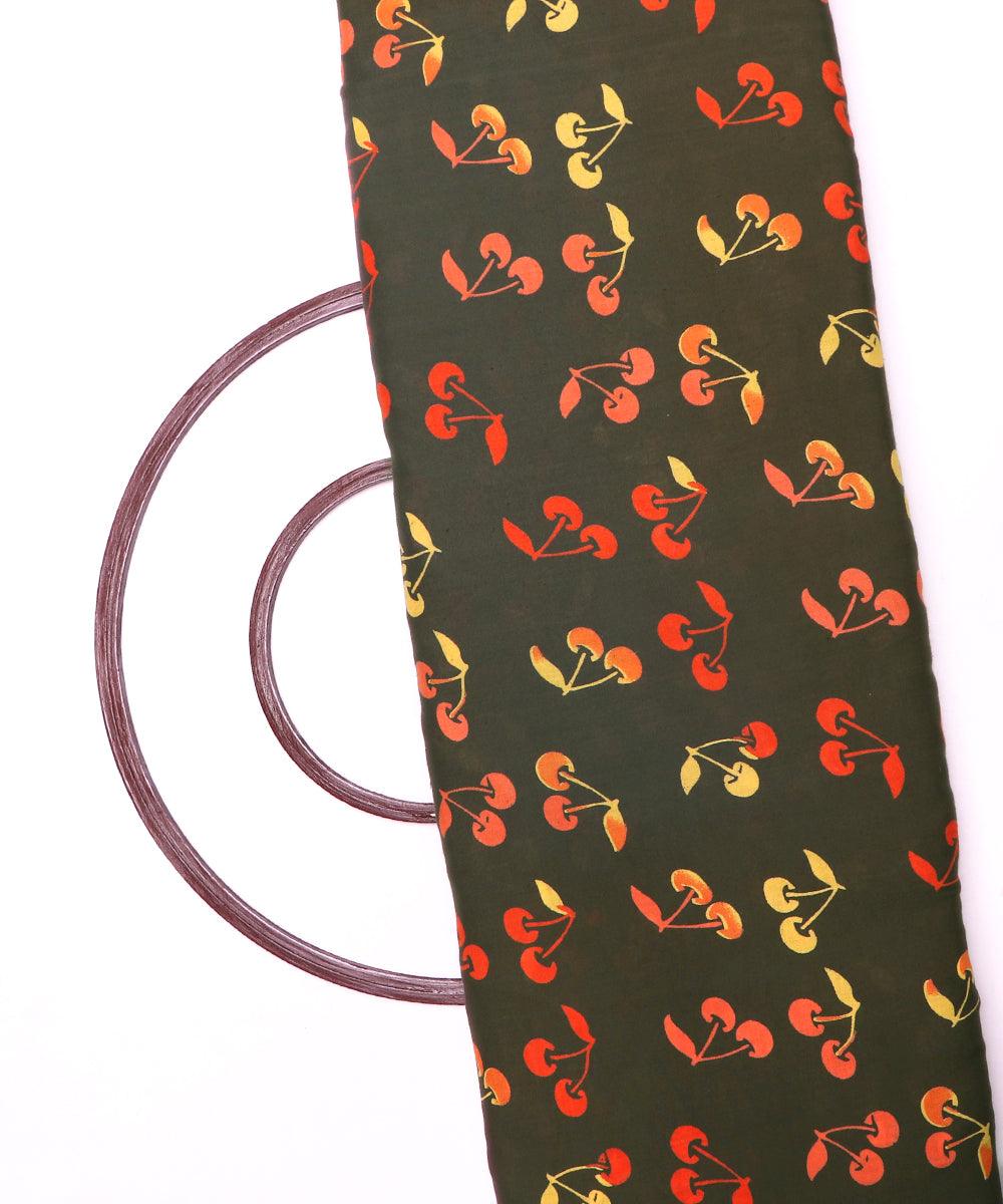 rust green cherry print rayon fabric