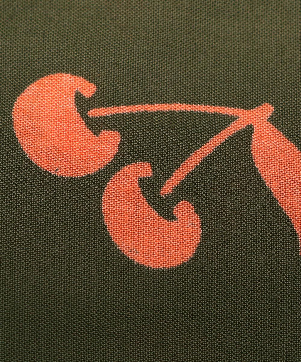 rust green cherry print rayon fabric