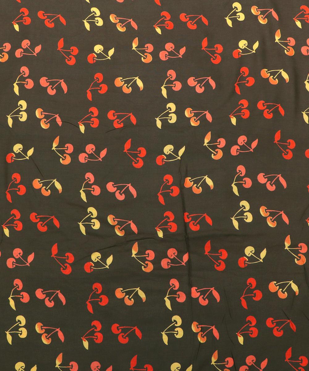 rust green cherry print rayon fabric