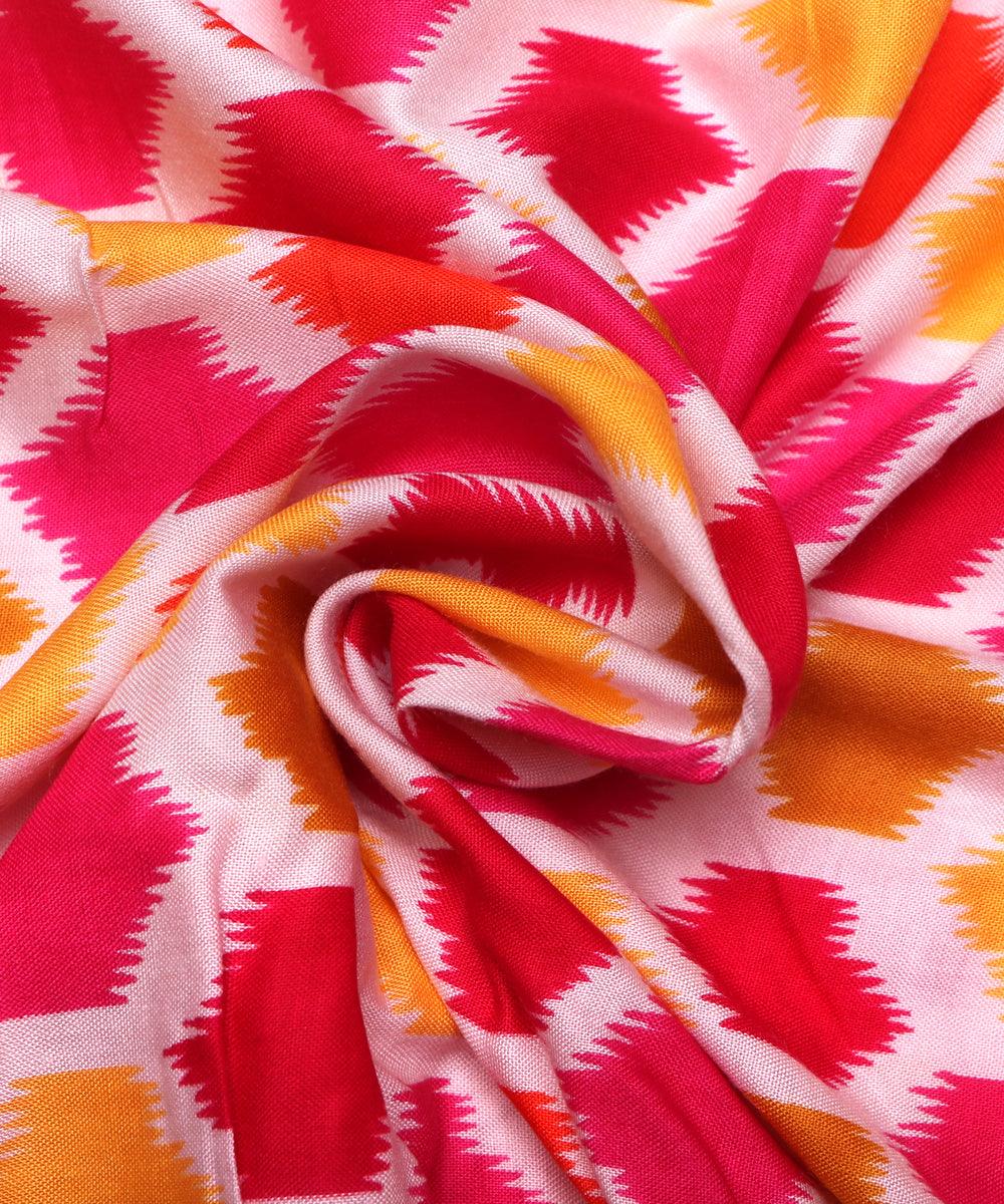 white red abstract print rayon fabric