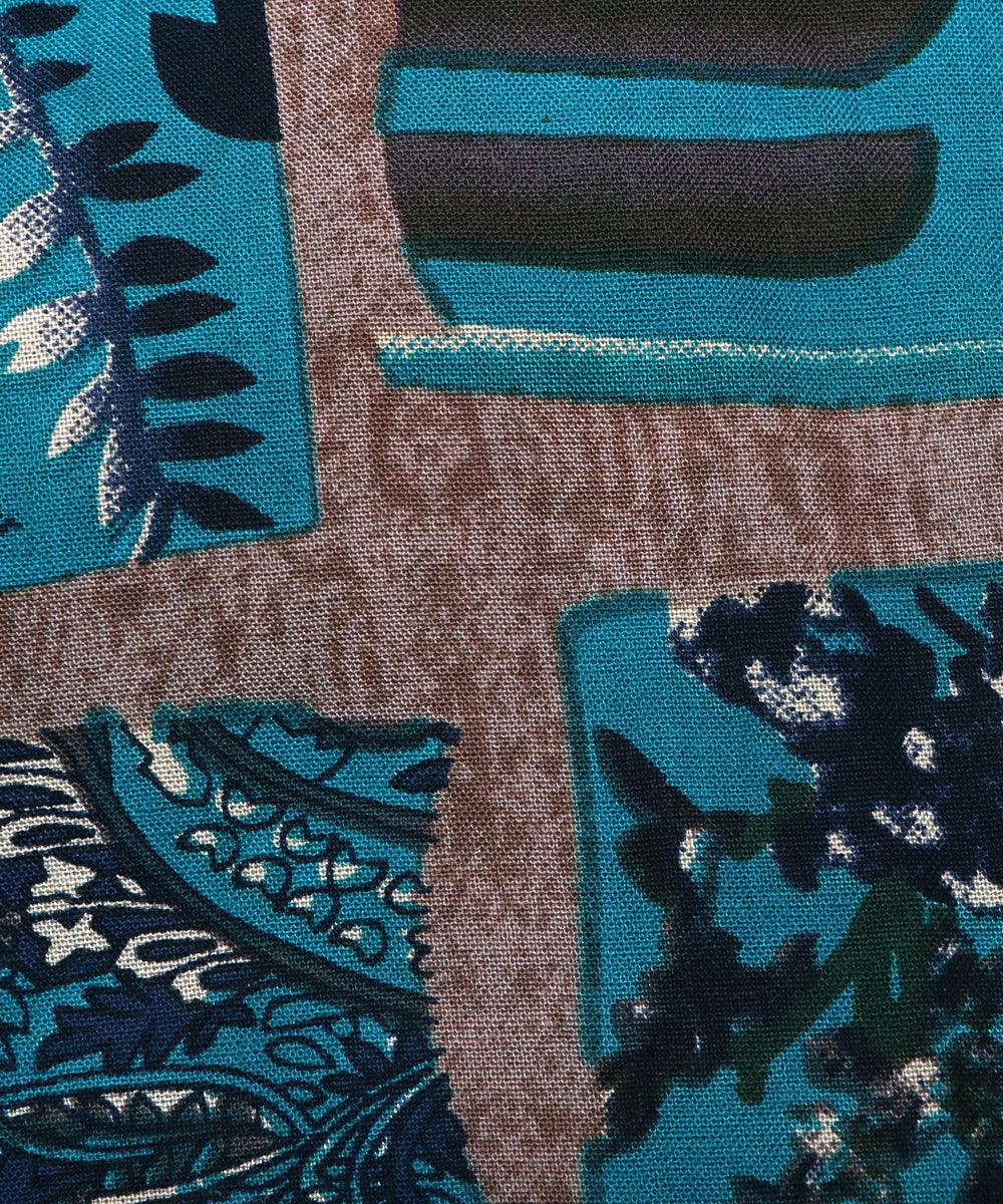 teal green leaf print rayon fabric