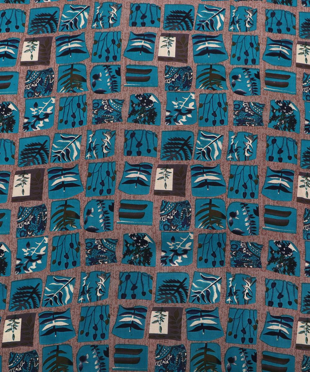 teal green leaf print rayon fabric