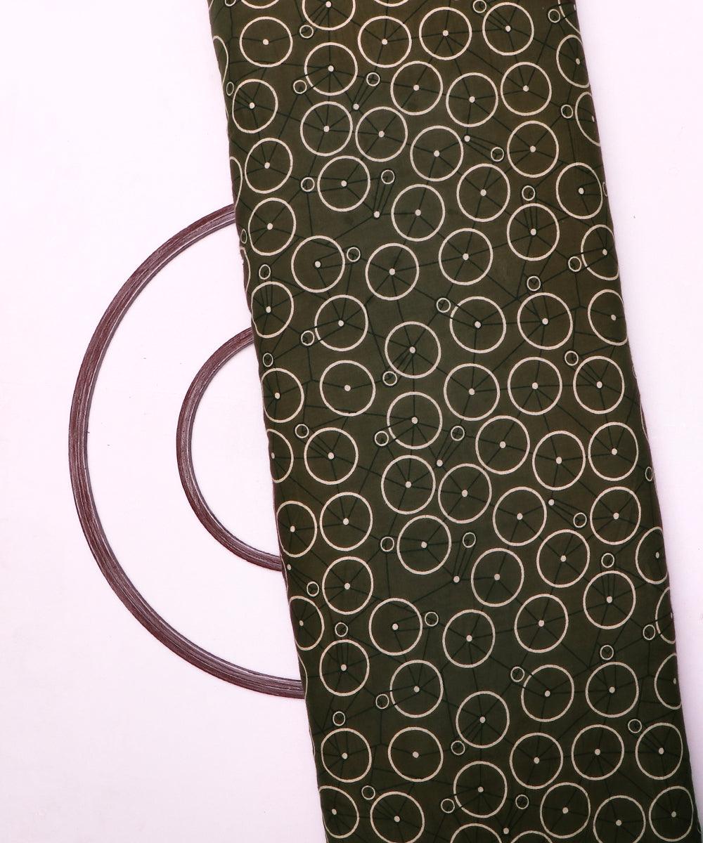 mehandi green cycle print rayon fabric
