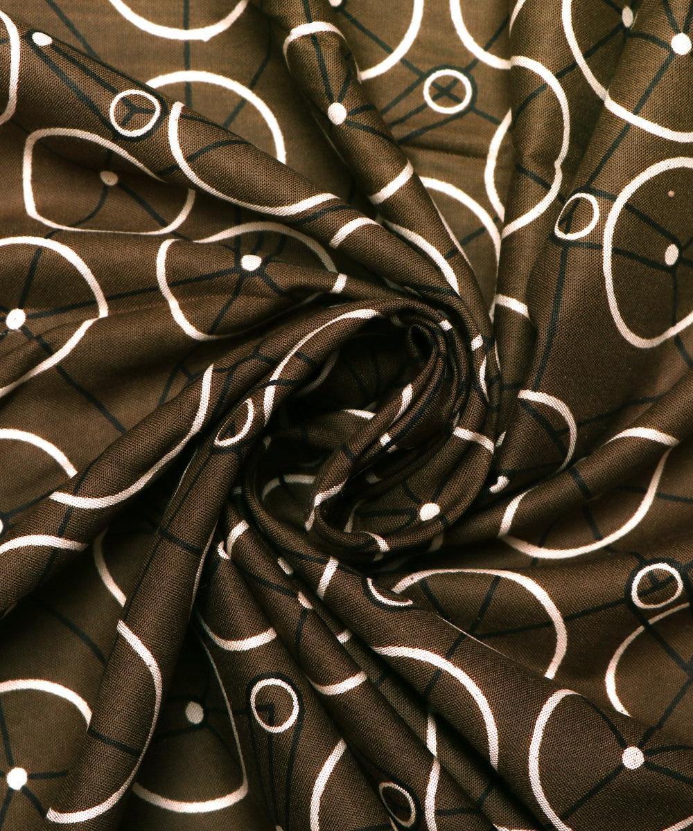 mehandi green cycle print rayon fabric