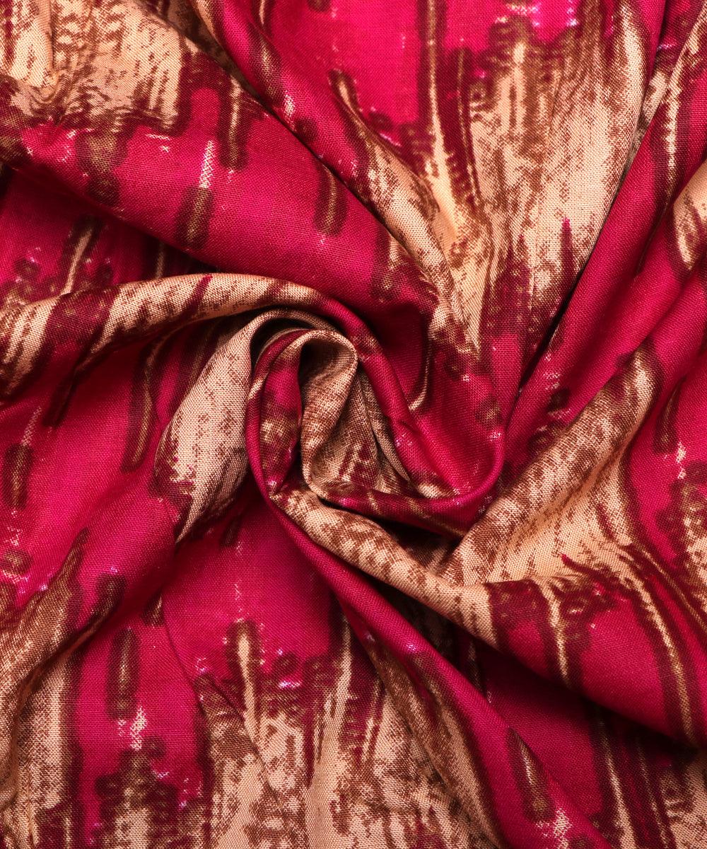 pink and brown colour abstract print rayon fabric