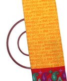 Yellow Colour Mantra Print Rayon Slub Fabric