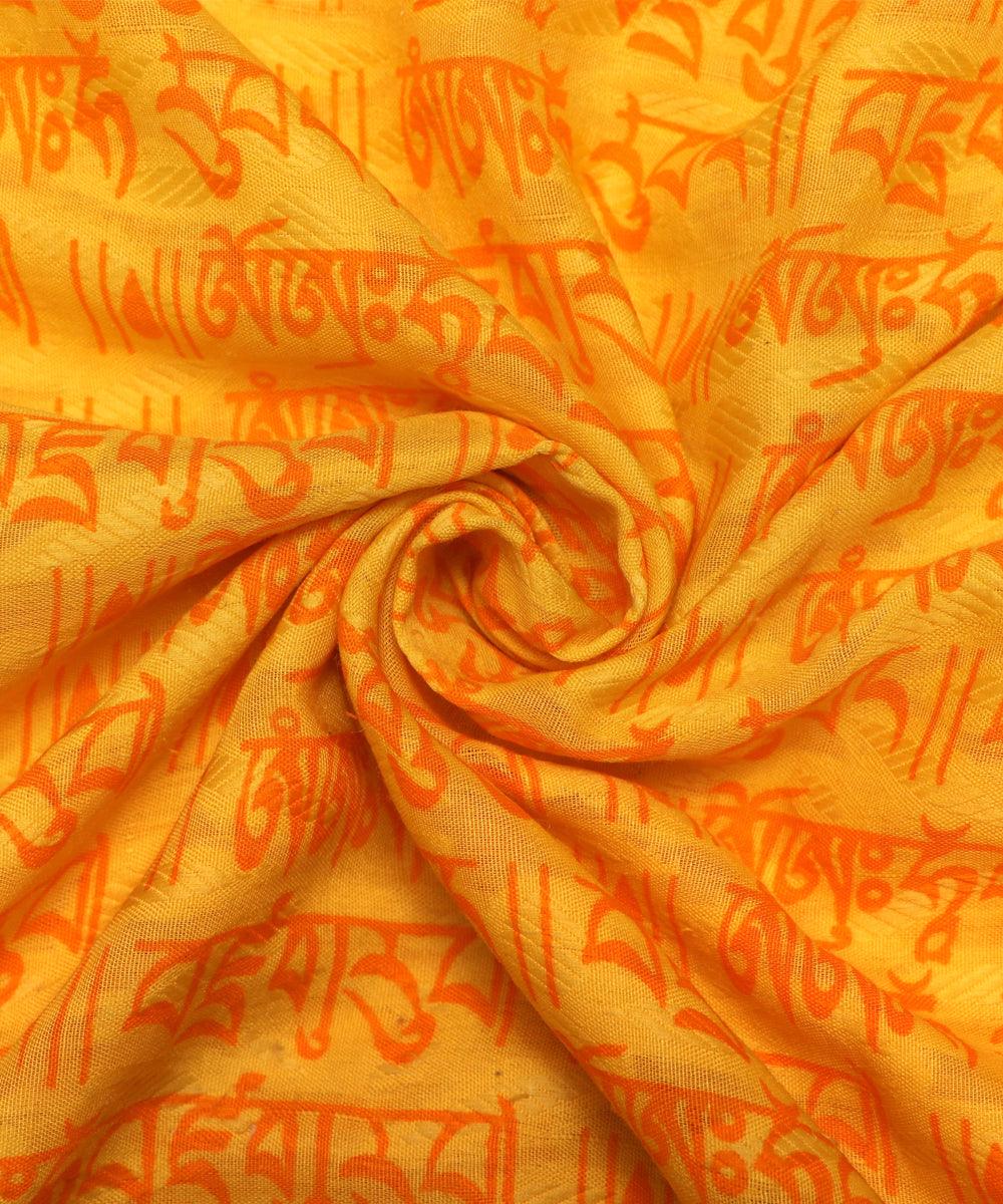 yellow abstract print rayon slub fabric