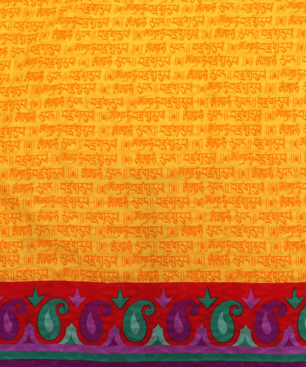 yellow abstract print rayon slub fabric