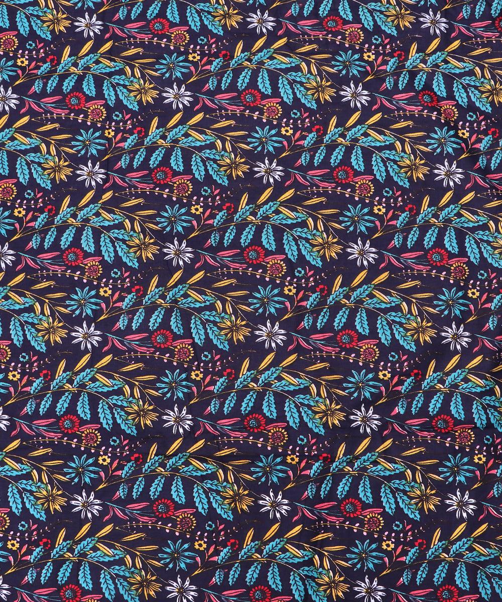 Blue Colour Floral Print Cotton Fabric - Fabric Dekho