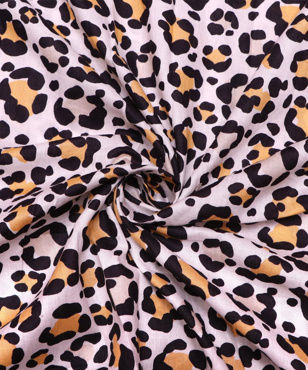 White Colour Animal Print Cotton Fabric - Fabric Dekho