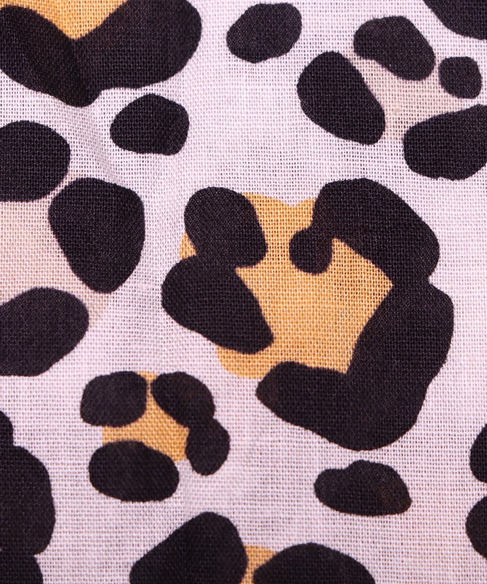 White Colour Animal Print Cotton Fabric - Fabric Dekho