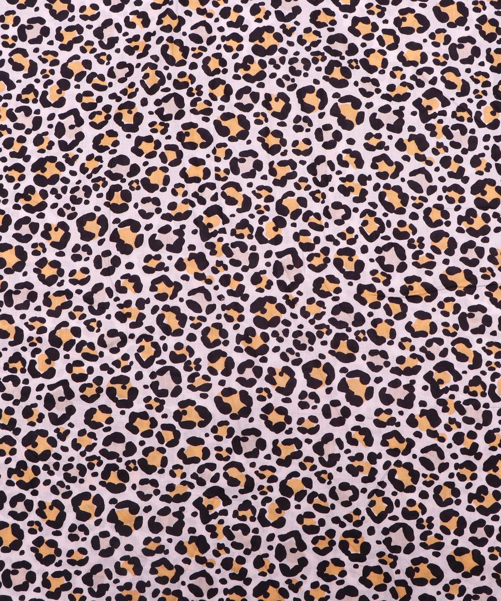 White Colour Animal Print Cotton Fabric - Fabric Dekho