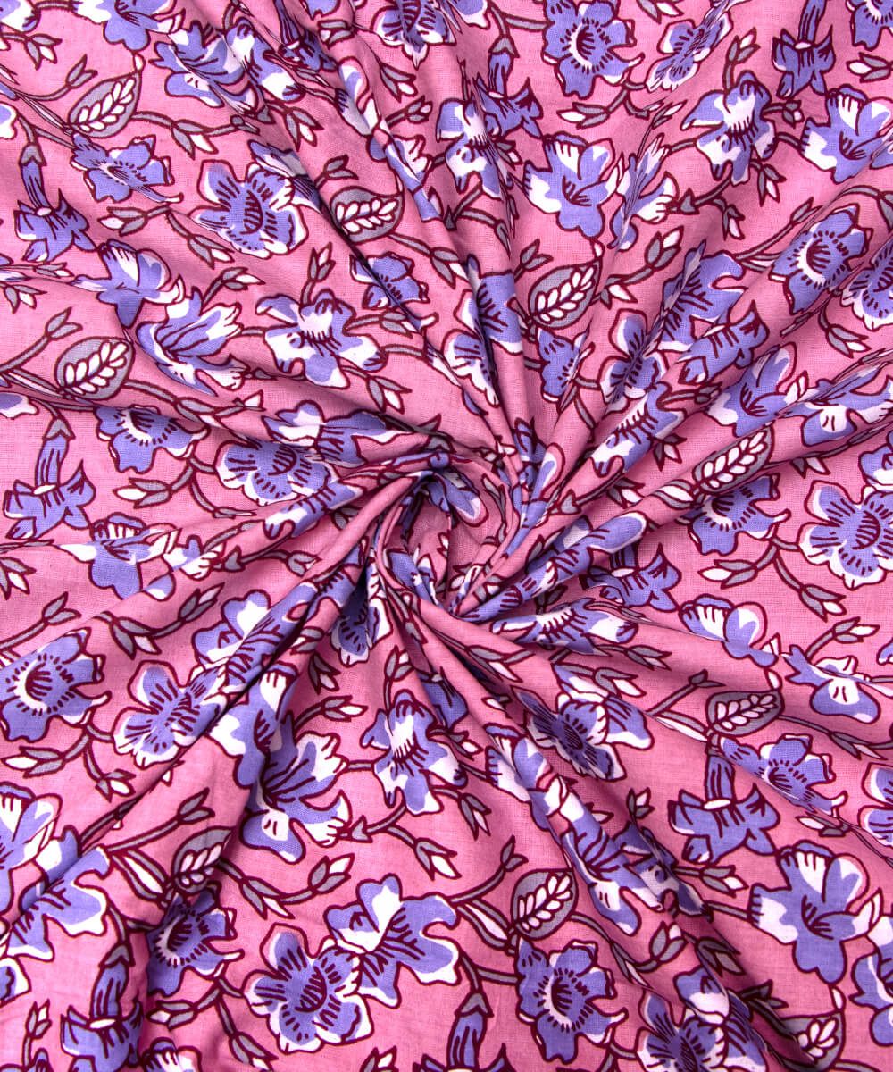 Pink Colour Floral Print Cotton Fabric