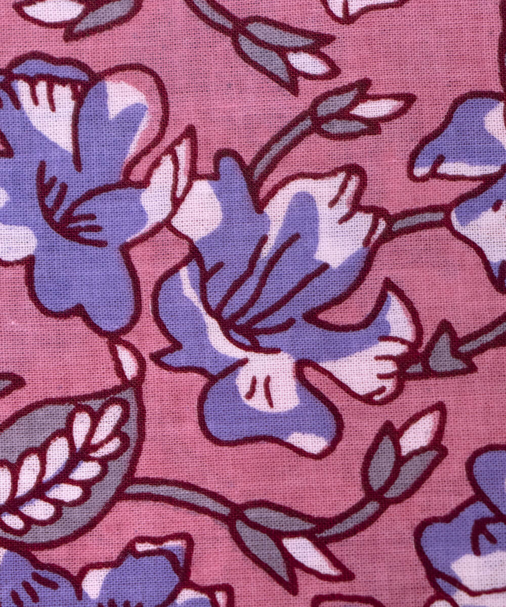Pink Colour Floral Print Cotton Fabric