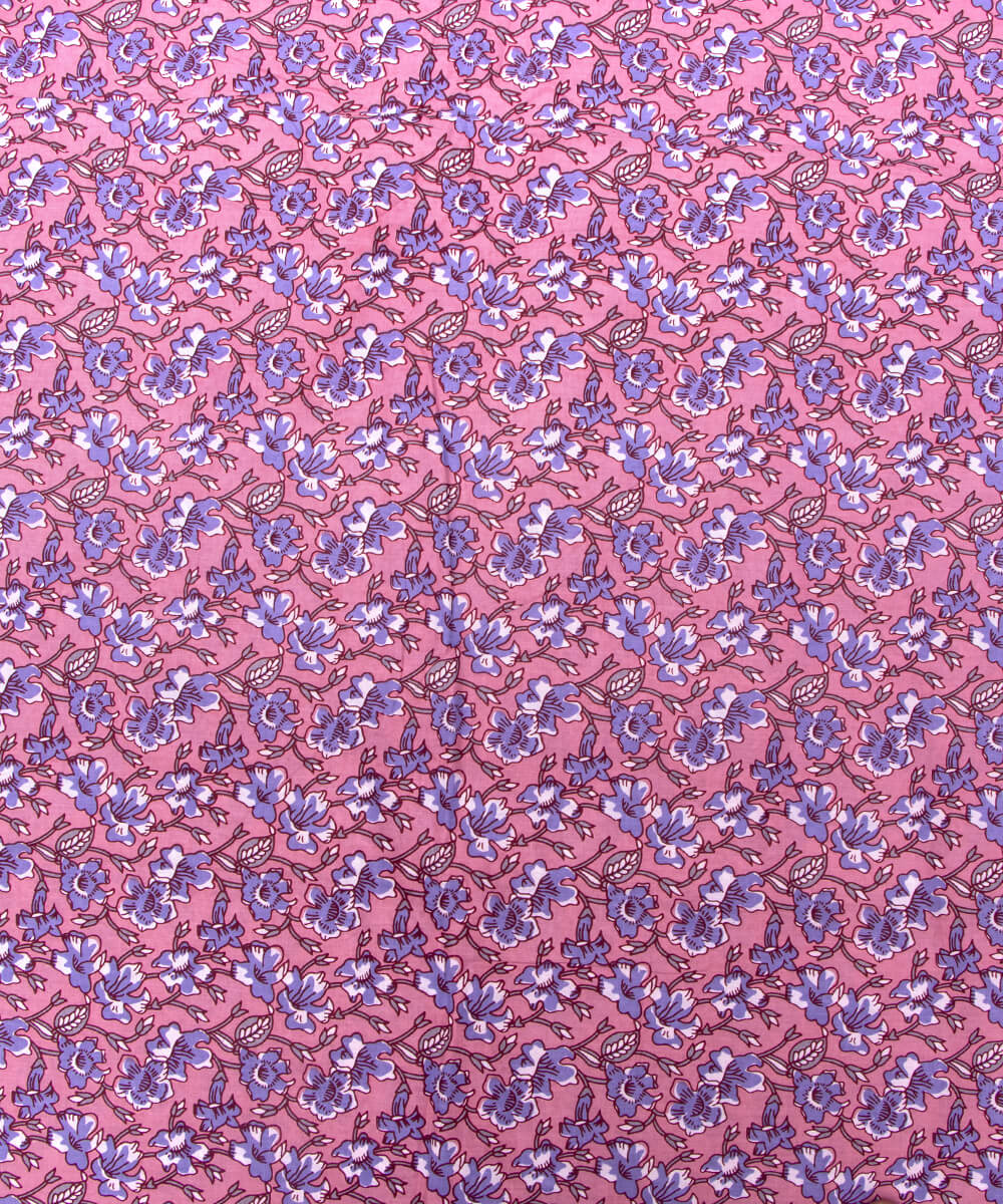 Pink Colour Floral Print Cotton Fabric