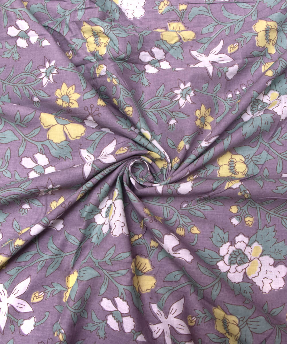 Grey Colour Floral Print Cotton Fabric
