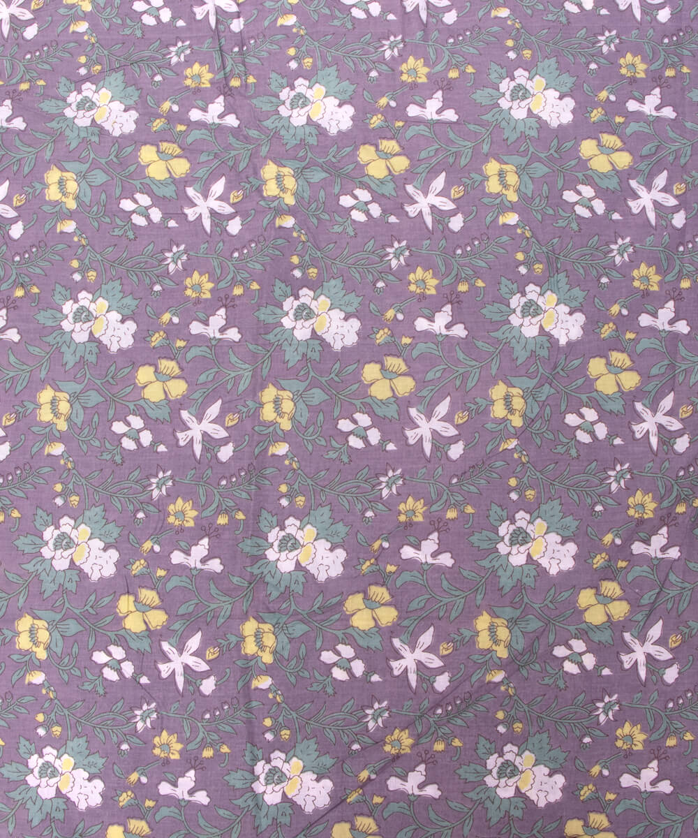 Grey Colour Floral Print Cotton Fabric