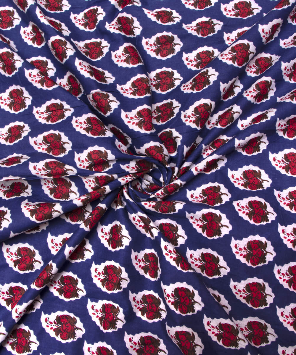 Blue Colour Floral Print Cotton Fabric